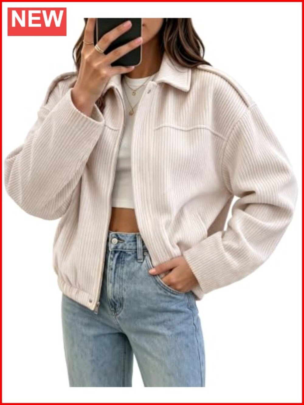 Cropped Corduroy Shackets Oversized Zip Up Fall Jacket